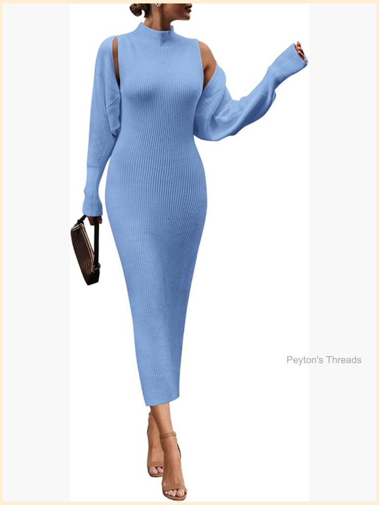 2 Piece Knit Crop Cardigan & Maxi Dress Set Long Sleeve Outfit